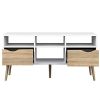 Modern White Natural Oak TV Stand with Mid-Century Style Wood Legs