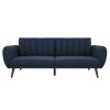 Modern Navy Blue Linen Upholstered Sofa Bed Futon with Mid-Century Style Wood Legs