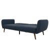 Modern Navy Blue Linen Upholstered Sofa Bed Futon with Mid-Century Style Wood Legs