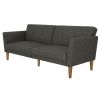 Mid-Century Style Grey Linen Upholstered Futon Sofa Bed with Wooden Legs