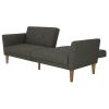 Mid-Century Style Grey Linen Upholstered Futon Sofa Bed with Wooden Legs