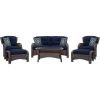 Outdoor 6-Piece Resin Wicker Patio Furniture Lounge Set with Navy Blue Cushions