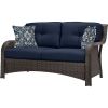 Outdoor 6-Piece Resin Wicker Patio Furniture Lounge Set with Navy Blue Cushions