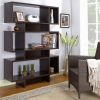 Modern 63-inch high Bookcase Geometric  Display Shelf in Espresso Wood Finish