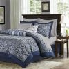 California King 12-piece Reversible Cotton Comforter Set in Navy Blue and White