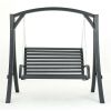 Outdoor Wooden Hanging Porch Swing with Stand in Grey Wood Finish