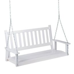 White 4.5-ft Slat-Back Solid Wood Porch Swing with Chain