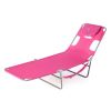 Pink Outdoor Chaise Lounge Beach Chair with 3 Recline Positions