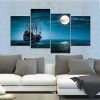 Full Moon Ocean Ship 4-Panel Seascape Framed Canvas Wall Art