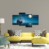 Full Moon Ocean Ship 4-Panel Seascape Framed Canvas Wall Art