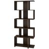 Modern Zig-Zag Bookcase with 5-Shelves in Dark Brown Finish