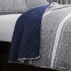 Queen Gray Navy Stripe Motif 100% Cotton Reversible Quilt Coverlet Bedspread Set