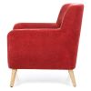 Red Linen Upholstered Armchair with Mid-Century Modern Classic Style Wood Legs