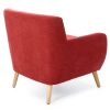 Red Linen Upholstered Armchair with Mid-Century Modern Classic Style Wood Legs