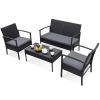 Modern 4-Piece Outdoor Rattan Patio Furniture Set in Black