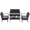 Modern 4-Piece Outdoor Rattan Patio Furniture Set in Black