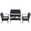 Modern 4-Piece Outdoor Rattan Patio Furniture Set in Black