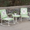 Mint Green Retro Patio 3 Piece Metal Rocker Rocking Chair Set