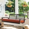 Dark Brown Resin Wicker 2-Person Porch Swing with Rust Red Cushion