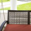 Dark Brown Resin Wicker 2-Person Porch Swing with Rust Red Cushion