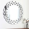 Modern 35.5 inch Round Wall Mirror with Tiered Glass Brick Border