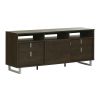 Contemporary TV Stand in Brown Oak Finish and Satin Nickel Metal Legs