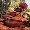 Red Ceramic 5-Tier Hand Painted Outdoor Bird Bath Fountain with Solar Pump