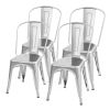 Set of 4 Indoor Outdoor Metal Stacking Bistro Dining Chairs in Silver Finish