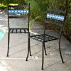 Set of 2 Black Powder Coated Metal Patio Bistro Chairs with Aqua Blue Backrest