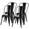 Set of 4 Indoor Outdoor Black Metal Stacking Bistro Dining Chairs