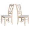 Set of 2 - Traditional Unfinished Wood Dining Chairs