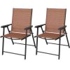 Set of 2 Outdoor Folding Patio Chairs in Brick Red Brown with Black Metal Frame