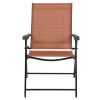 Set of 2 Outdoor Folding Patio Chairs in Brick Red Brown with Black Metal Frame