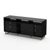 Contemporary TV Stand in Black Finish and Satin Nickel Metal Legs