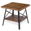 Modern Industrial Solid Wood End Table with Shelf and Metal Legs