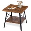 Modern Industrial Solid Wood End Table with Shelf and Metal Legs