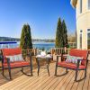 Outdoor 3-Piece Rattan Rocking Chairs and Table Set with Red Cushions