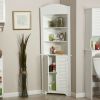 Bathroom Linen Tower Corner Storage Cabinet with 3 Open Shelves in White