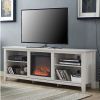 White Wash Wood 70-inch TV Stand Fireplace Space Heater