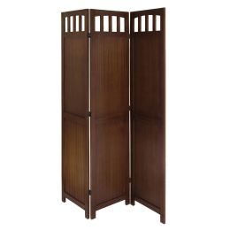 3-Panel Wooden Folding Room Divider Screen in Walnut Finish