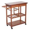 Kitchen Island Cart with Wine Rack and Wooden Cutting Board Top