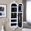 Wall Mounted Jewelry Cabinet Mirror Armoire with Gloss White Scrolling Border