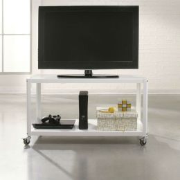 White Metal Modern TV Stand Cart with Bottom Storage Shelf