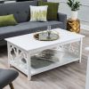 White Quatrefoil Coffee Table with Solid Birch Wood Frame