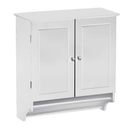 White Bathroom Wall Cabinet with Storage Shelf and Towel Bar
