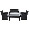 Black Resin Wicker 4-Piece Outdoor Patio Furniture Set with White Seat Cushions