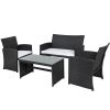 Black Resin Wicker 4-Piece Outdoor Patio Furniture Set with White Seat Cushions