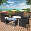 Black Resin Wicker 4-Piece Outdoor Patio Furniture Set with White Seat Cushions