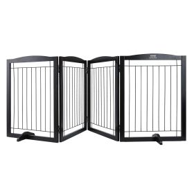 Free Standing Dog Gate, 32" H x 96.5" W Freestanding Pet Gate, 4 Panels Foldable Dog Gate for Wide and Narrow Passageways