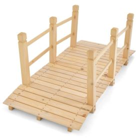 5 Feet Wooden Garden Bridge - 100% Fir Wood Construction, Easy Assembly with Hardware, Ideal for Backyard/Gravel Road/Farm